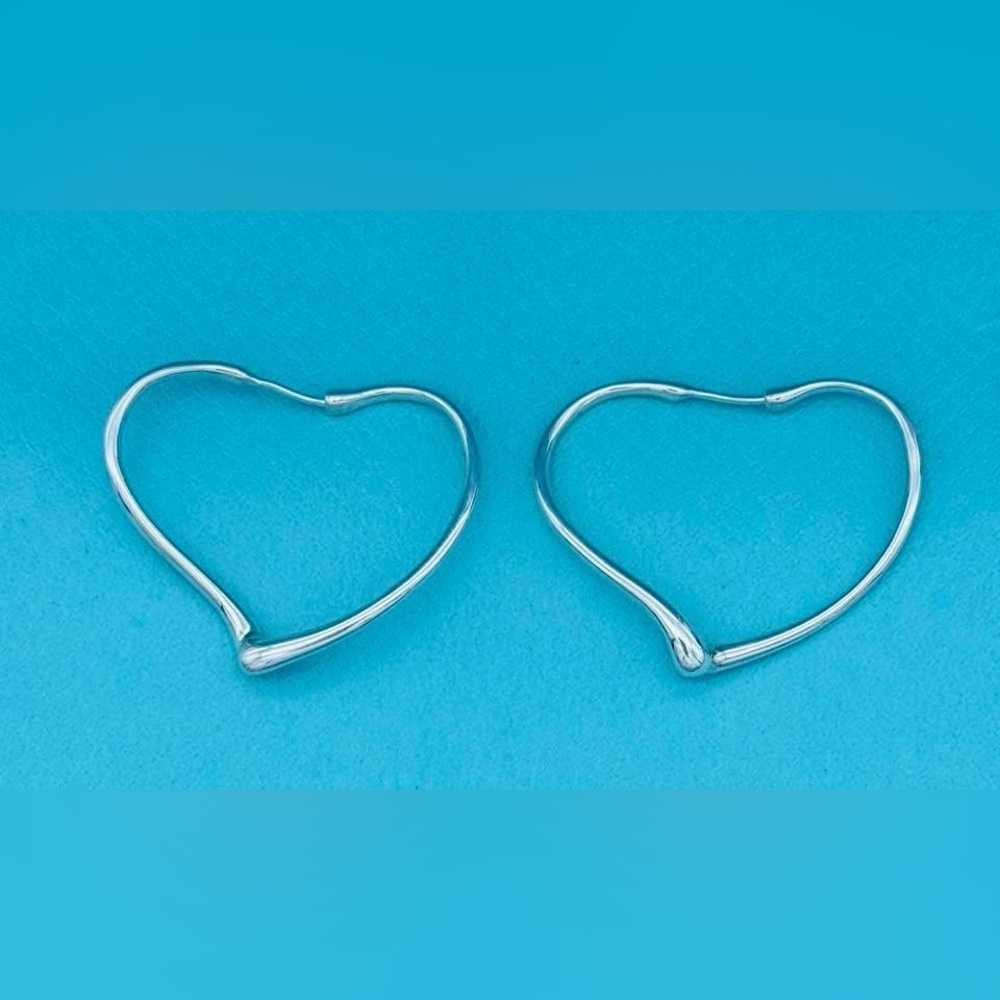 Tiffany & Co SS Silver elsa peretti open heart Hoop earrings - Picture 2 of 9